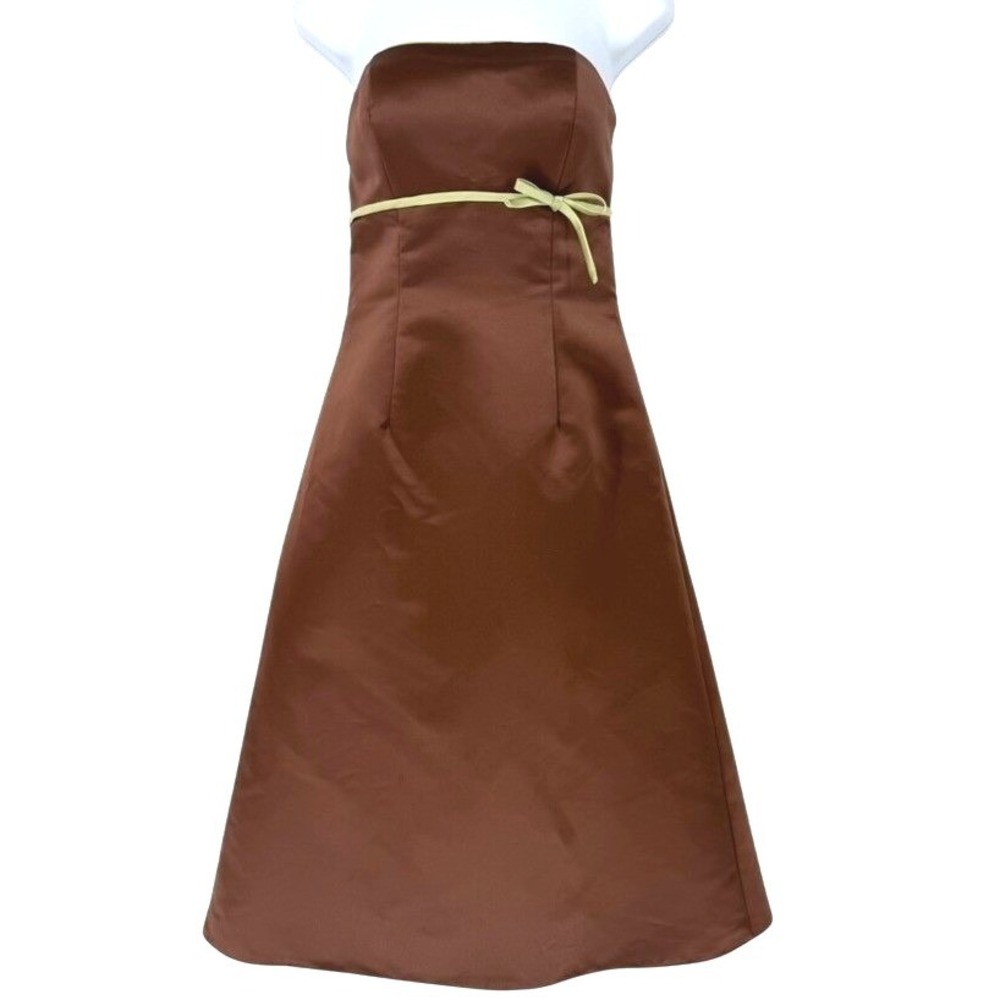 Y2K Bill Levkoff Classic Brown Satin Strapless Empire‎ Waist Formal Dress VTG 6